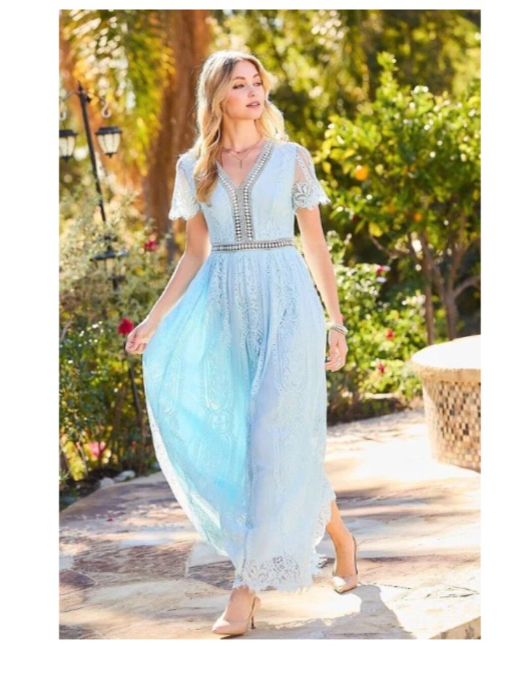 Something Blue lace maxi dress light blue small NWT Salted Hippie Boutique